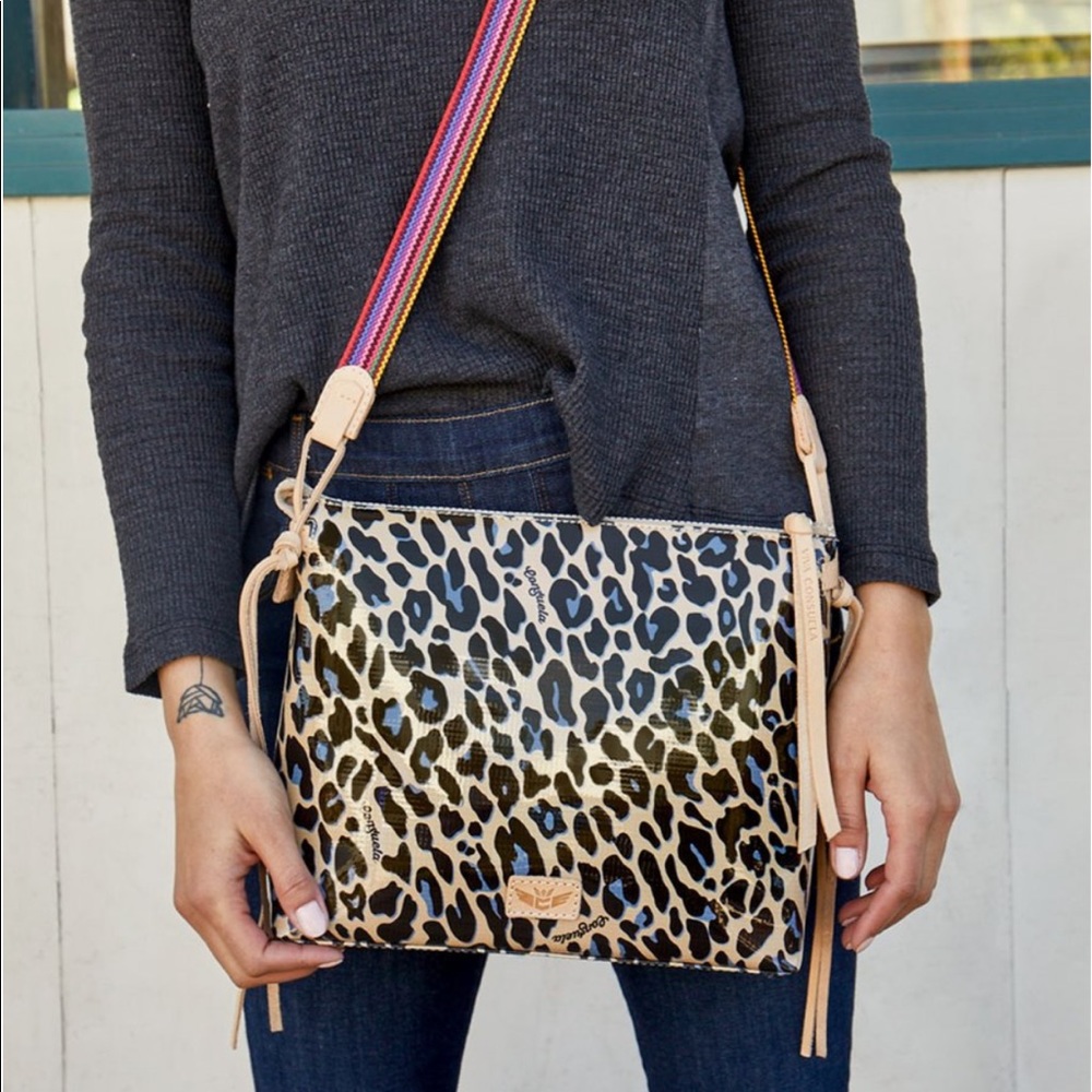 Blue leopard print crossbody bag
